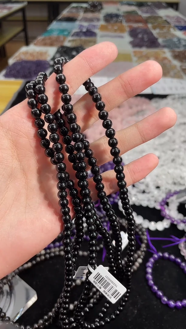 黑曜岩未镶嵌手链黑曜石多圈手串6mm