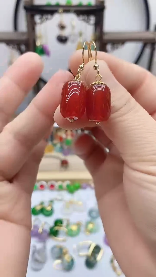 14K金镶嵌南红玛瑙耳饰64