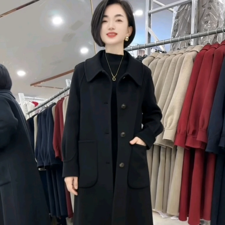 【带运费补贴】2025冬季新款贵妇感长款加厚毛呢外套