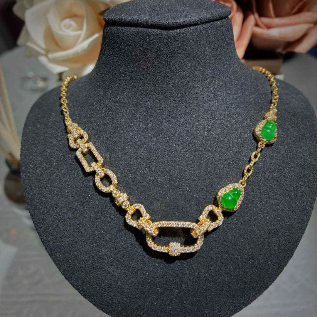 天然翡翠A货  新中式 高级百搭金色万能链条100291