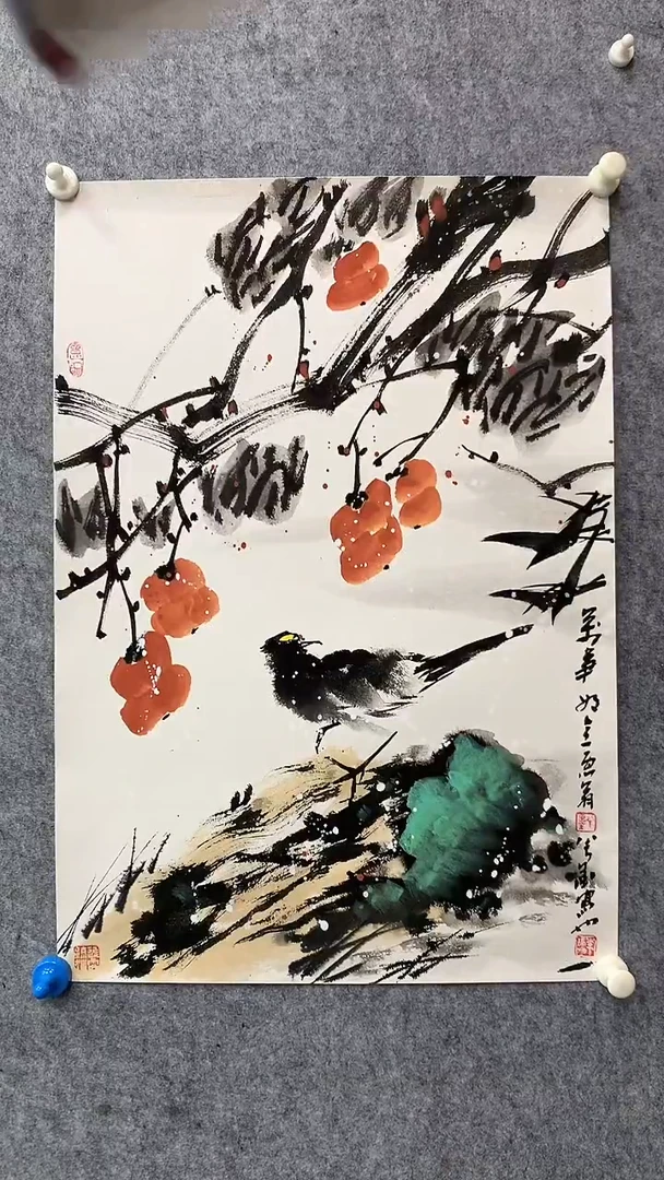 国画李李瑞卿老师卡纸花鸟