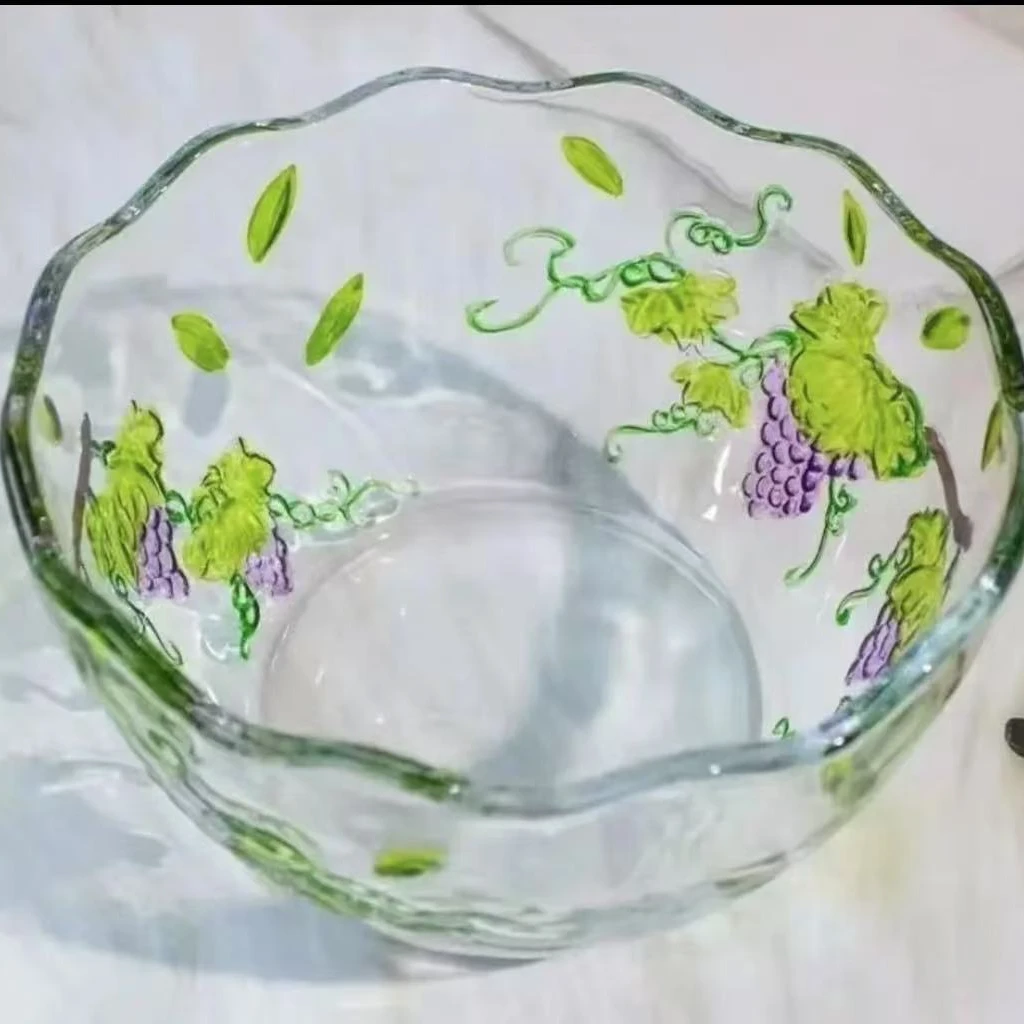 法式人工彩绘透明葡萄玻璃碗