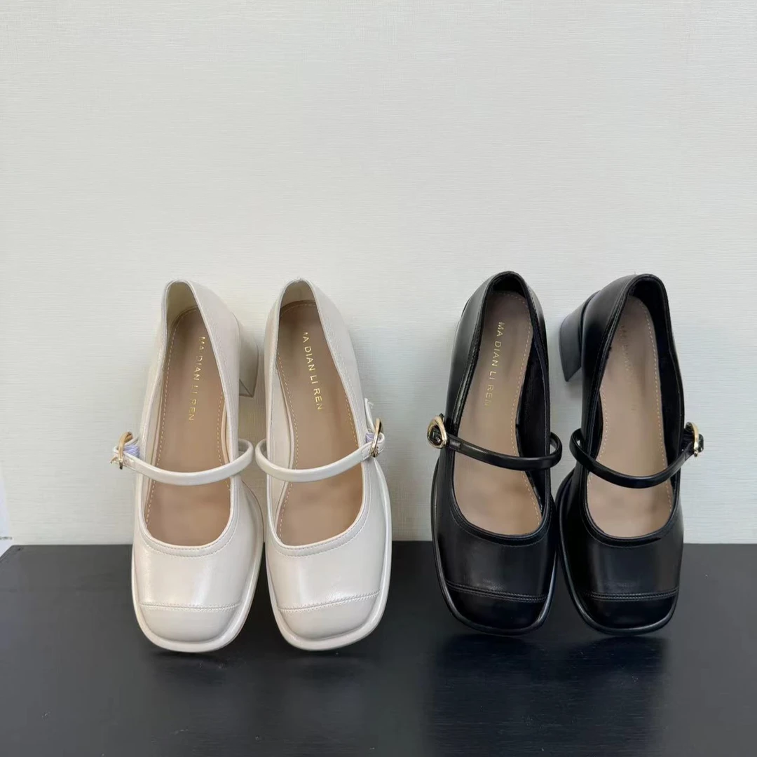 复古方头法式粗跟圆头高跟单鞋百搭玛丽珍C8