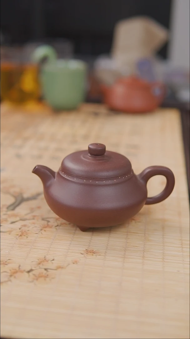 茶壶紫砂紫泥  半手工  三足壶  170ml