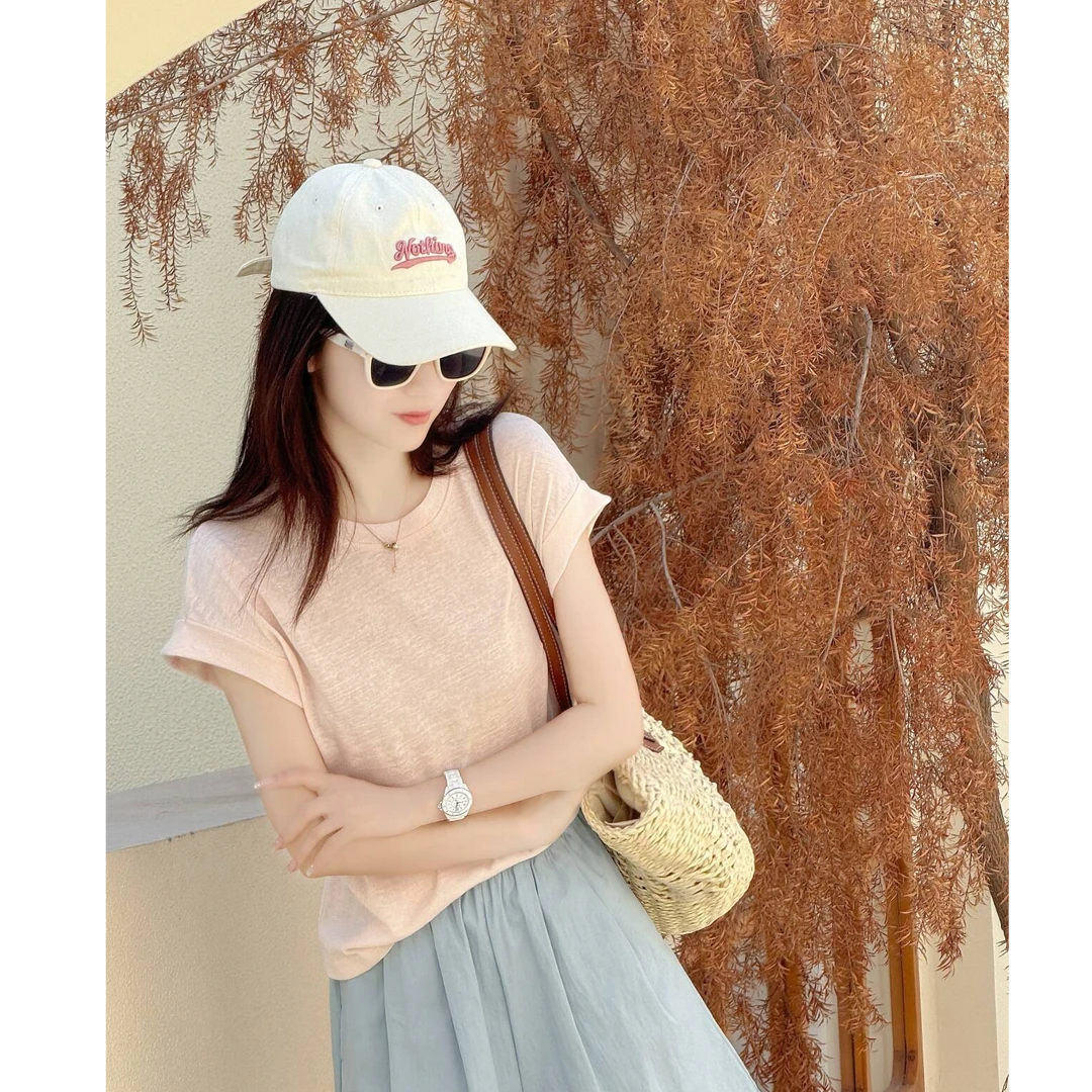 Y.M | 樱花沙冰 韩版设计款显瘦遮肉飞飞袖短袖T恤1383