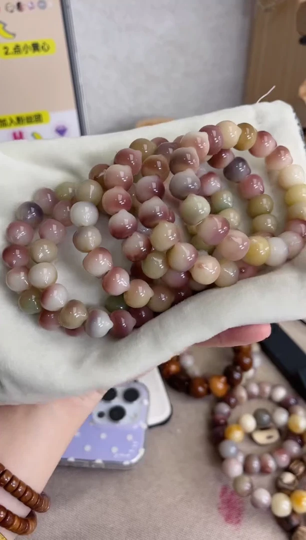 菩提根/象牙果手串r15紫美人玉化猫猫头13mm手串