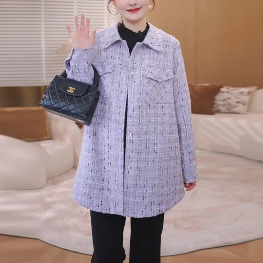 【亮丝珠片粗花呢】MsShe大码女装秋小香风翻领外套J~E2509029