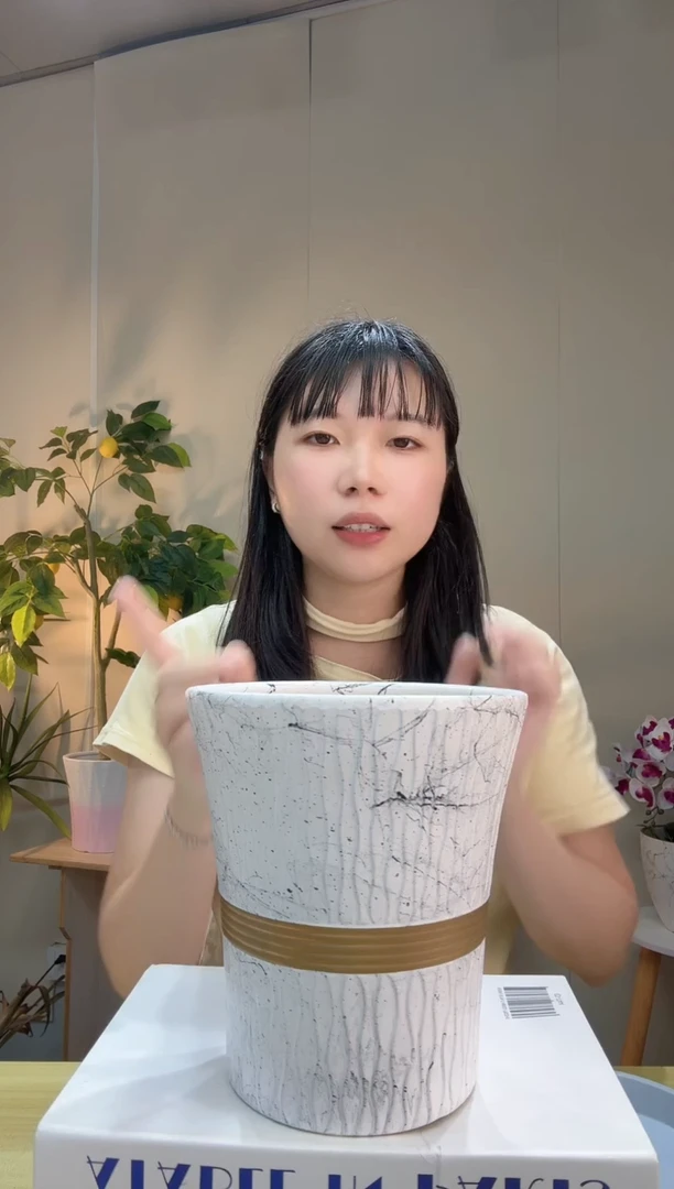 陶瓷花盆白金边小蛮腰小号口径16/高度17