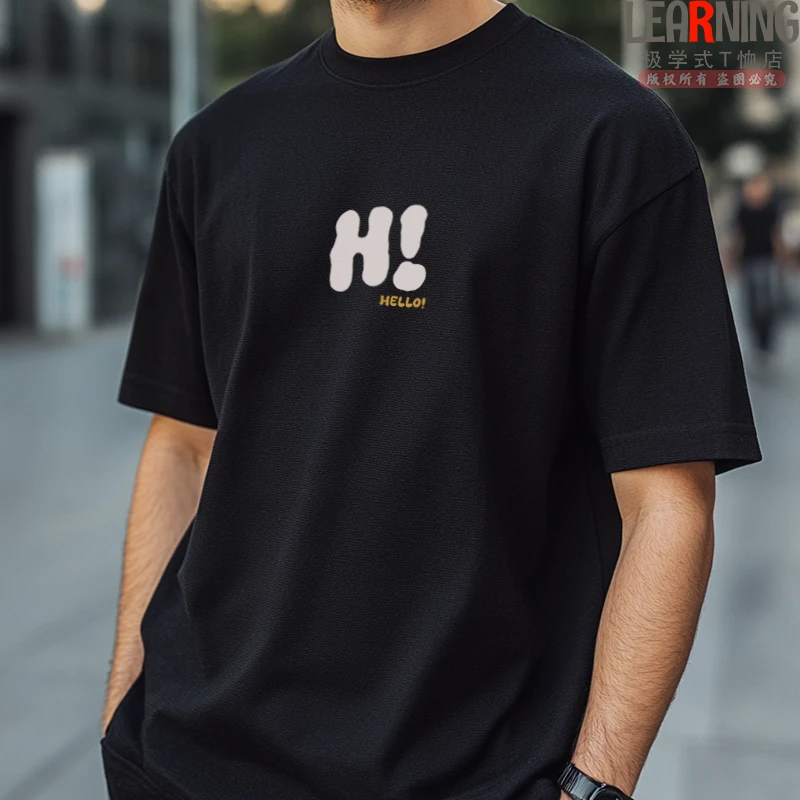【短袖】你好英文字母印花情侣个性T恤衫夏季纯棉小众休闲男士上衣