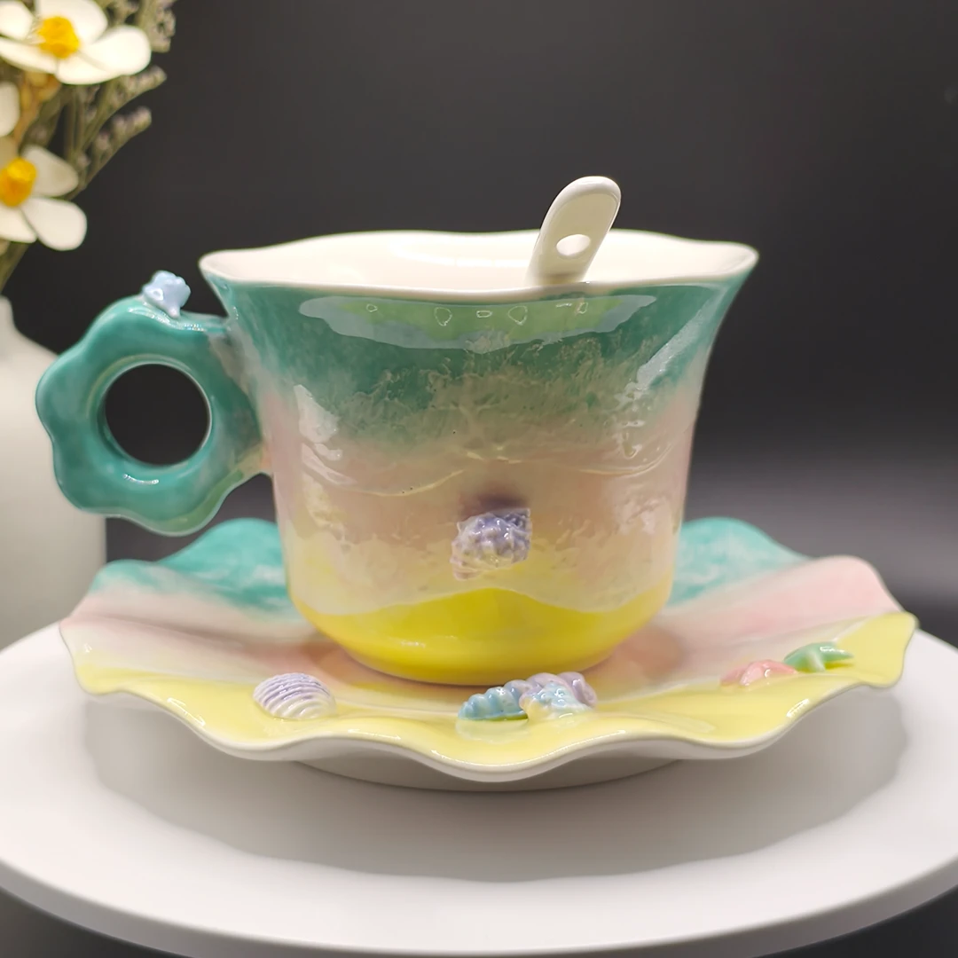 A023景德镇电窑烧制立体手绘陶瓷下午茶杯咖啡杯轻奢ins风茶具