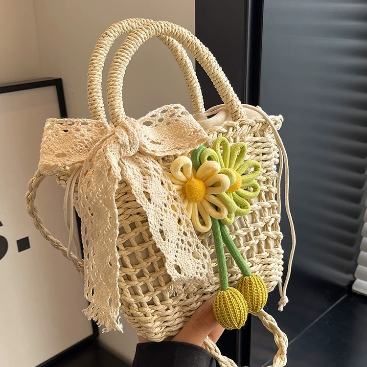 夏天手工编织包包女2025新款时尚草编斜挎包小众海滩度假沙滩包TJ