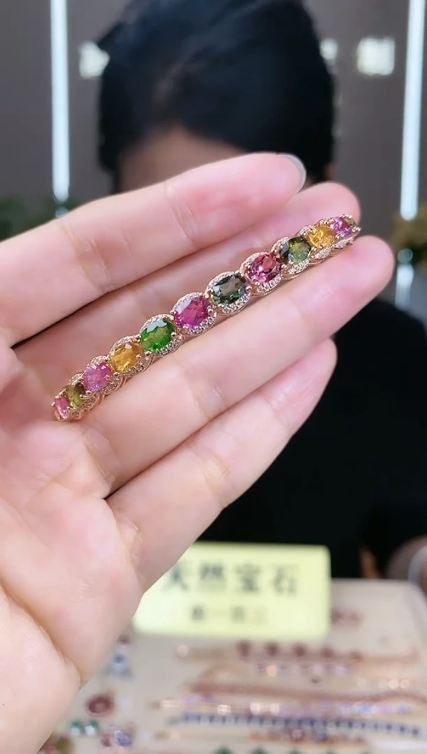 【闪购商品】碧玺手镯银S925镶嵌手镯