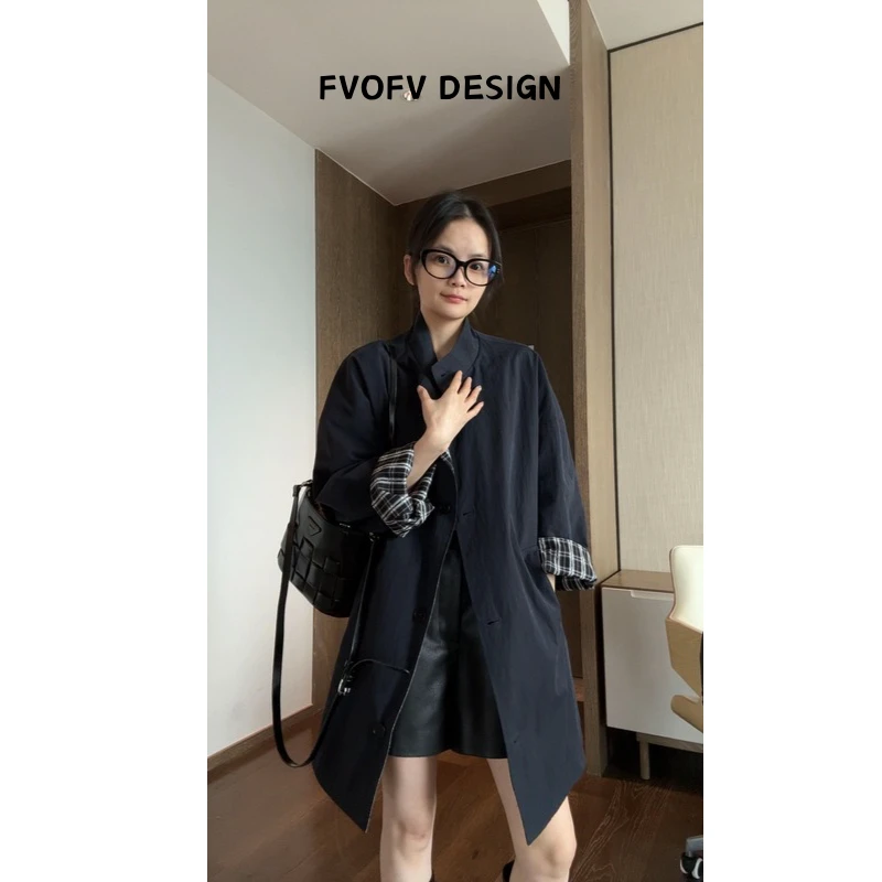 FVOFV“格调”森系！调性！做旧水洗色织格纹双面穿中长款风衣H1103