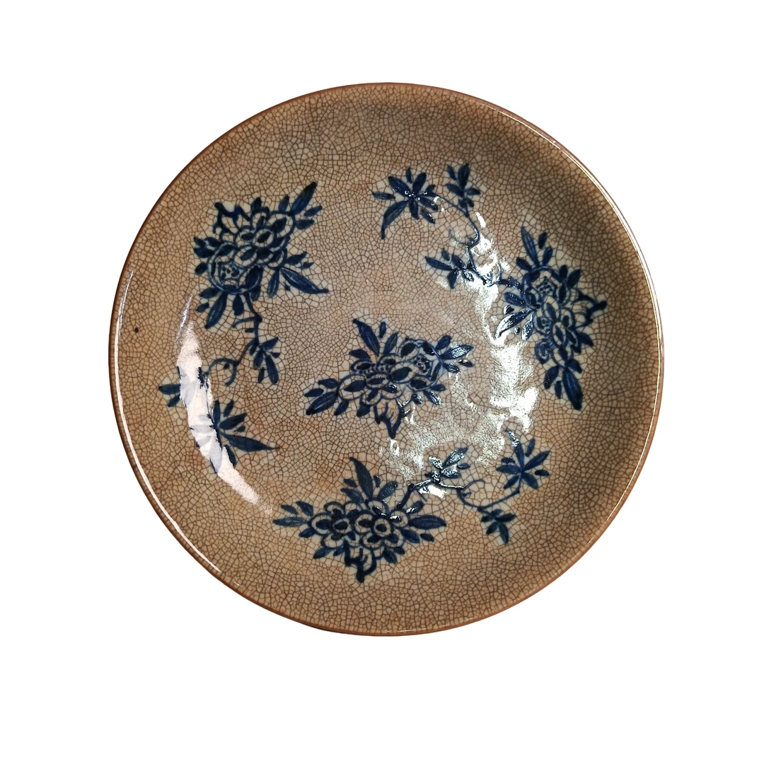 【010011146】清乾隆 哥釉青花三多盘