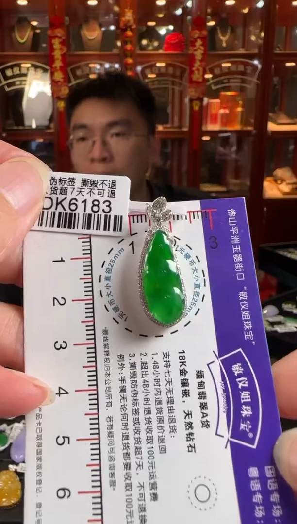 颈饰18K金镶嵌翡翠DK6183 绿富贵豆
