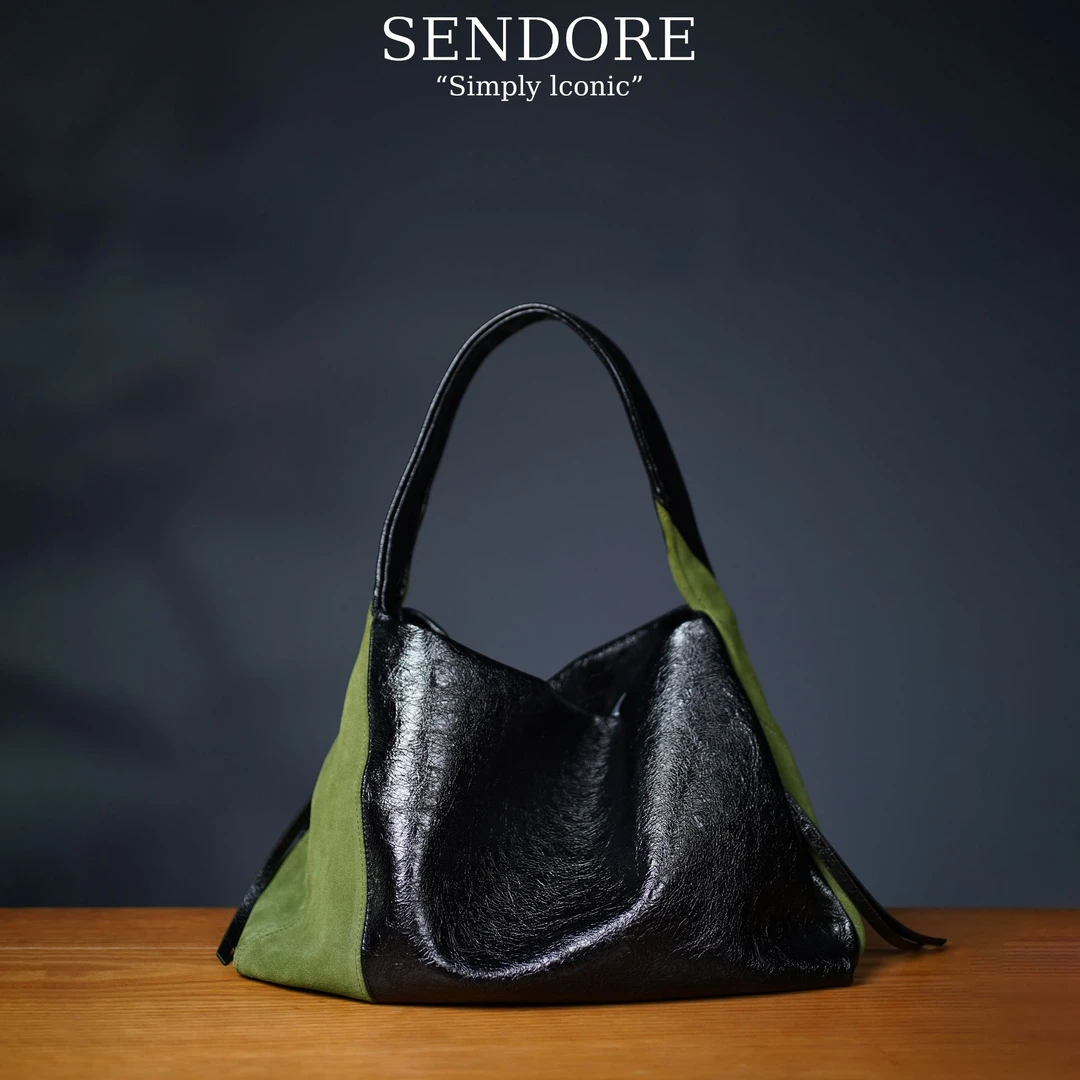 SENDORE 森岛/托特包 拼接牛皮时尚休闲百搭小众托特单肩包