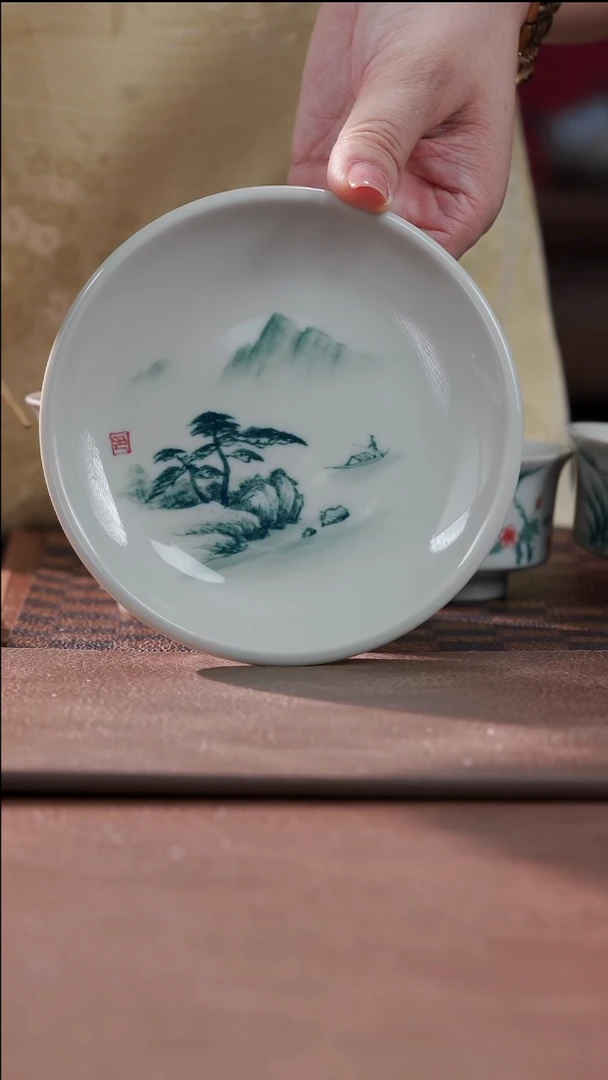 柴烧高足壶承-山水