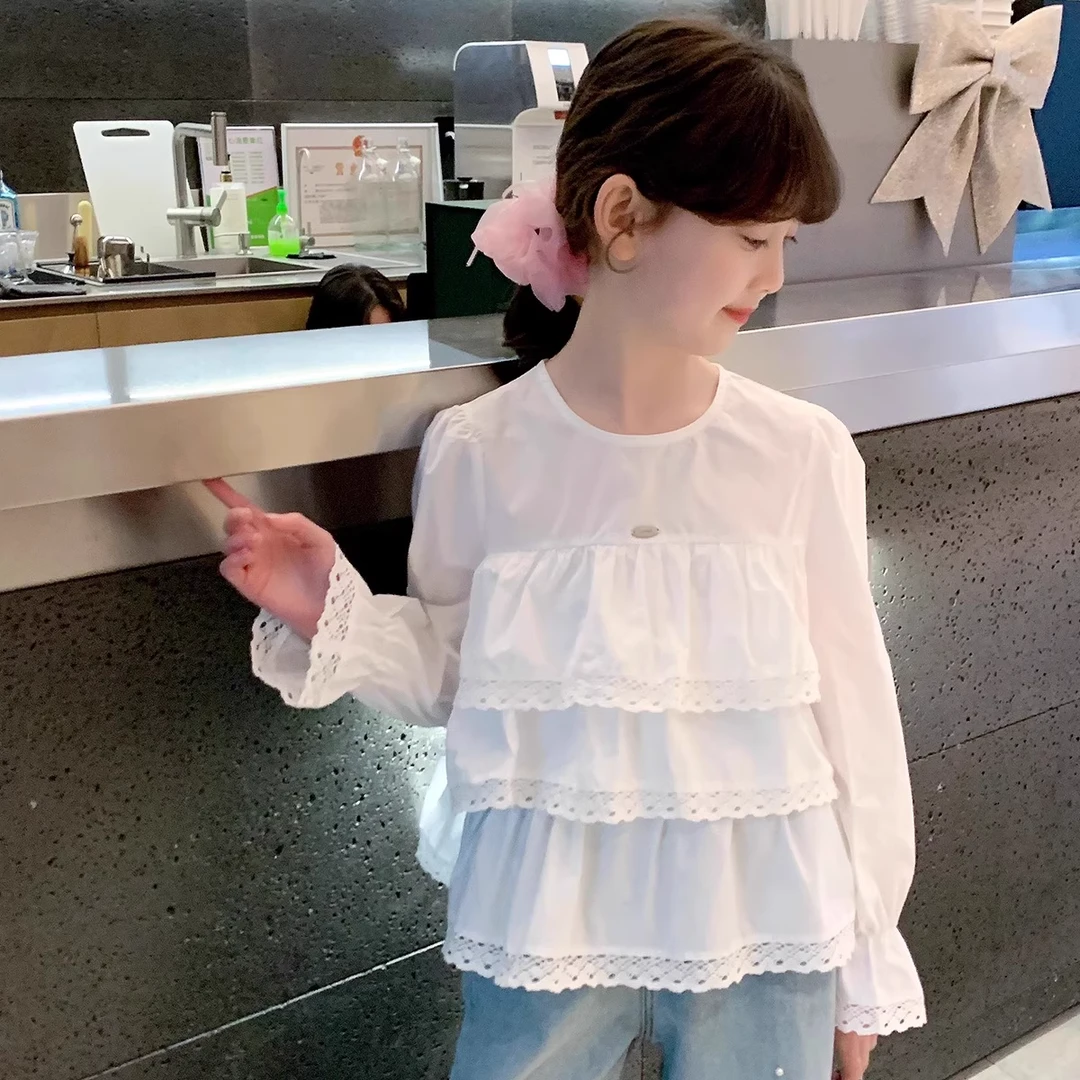 女童长袖衬衫2025春秋装新款儿童中大童娃娃衫上衣 Y25014