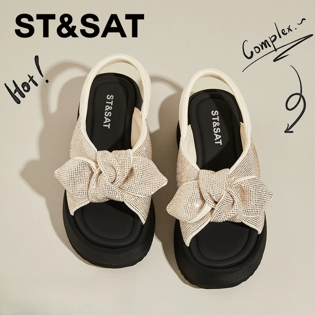 星期六【璀璨星河】凉鞋女露趾时装凉鞋女夏季新款亮晶晶休闲沙滩鞋