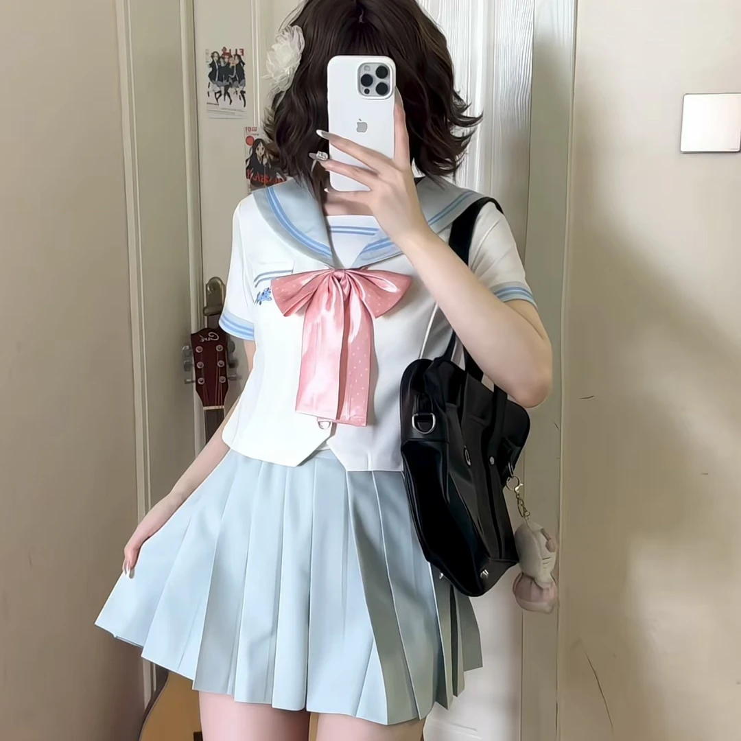 原创jk【碎蓝奶盖】水手服短袖套装收腰显瘦长袖甜美风jk制服女jk裙