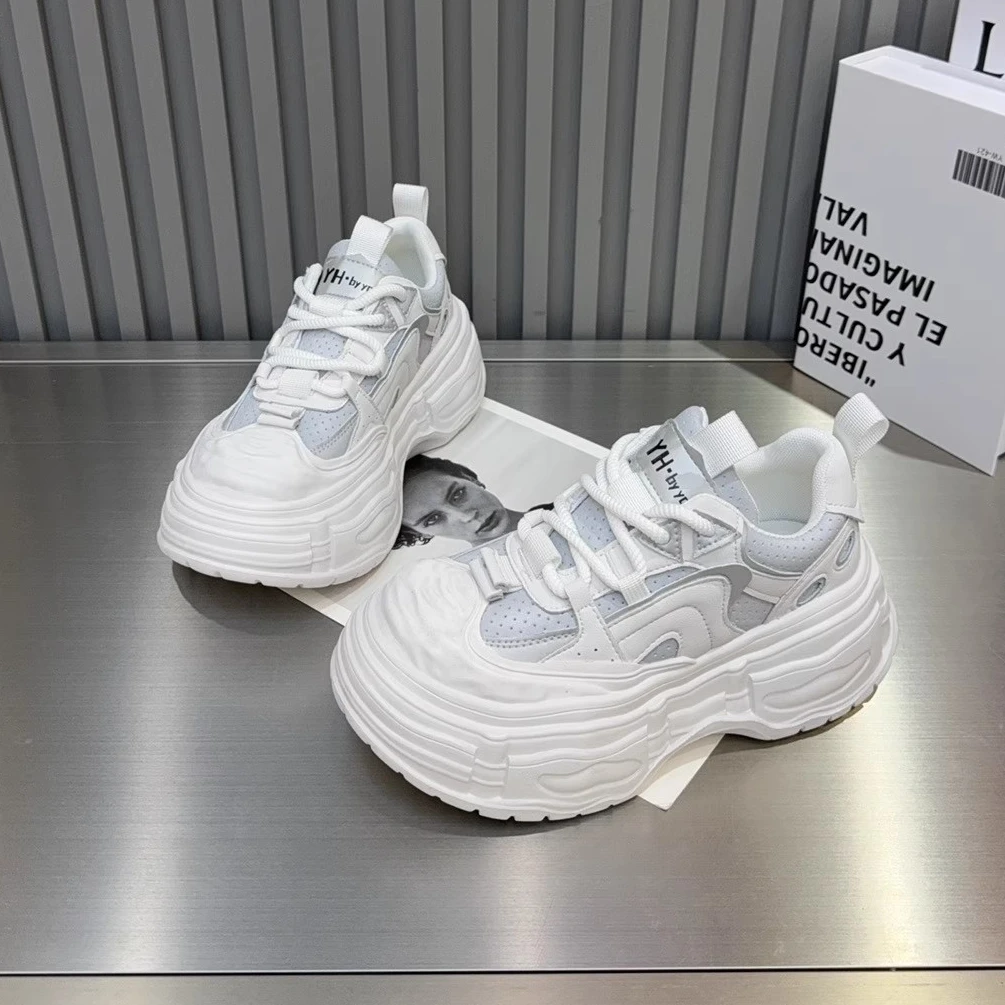 韩版2025秋季款松糕底做旧增高鞋休闲运动鞋老爹鞋潮流厚底百搭鞋