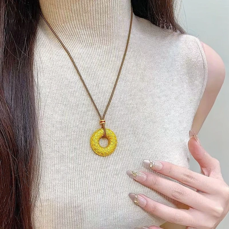 合金吊坠 精品花丝古钱平安扣时尚挂绳挂坠情侣高档花丝项链