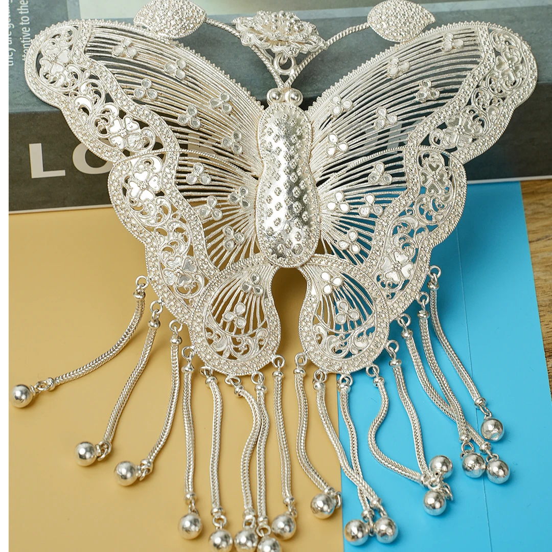 足银银制品 原创小众气质设计手工复古制作百搭亮银精工蝴蝶吊坠