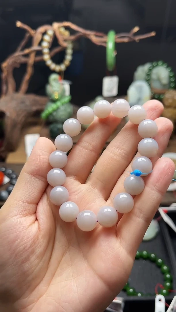 手串未镶嵌和田玉卡12 青海烟紫带藕粉圆珠9010456