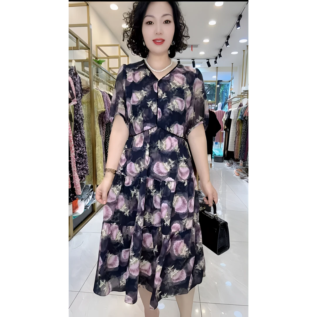 6560重工订珠收腰时尚法式碎花显瘦气质洋气轻奢夏季中长款连衣裙