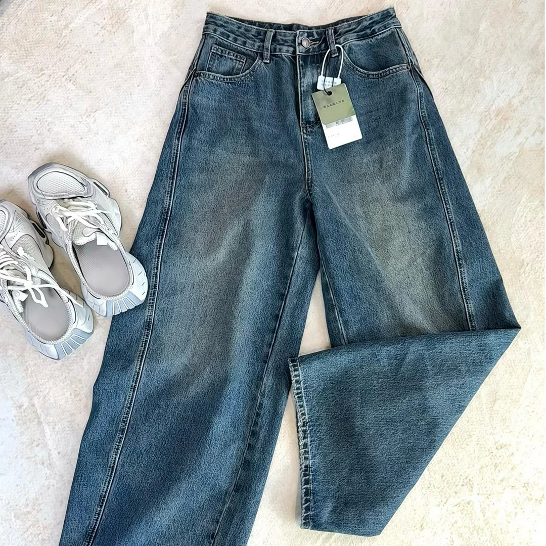 阿文定制款百搭休闲时尚立体剪裁牛仔气球裤复古宽松韩版显瘦蓝色