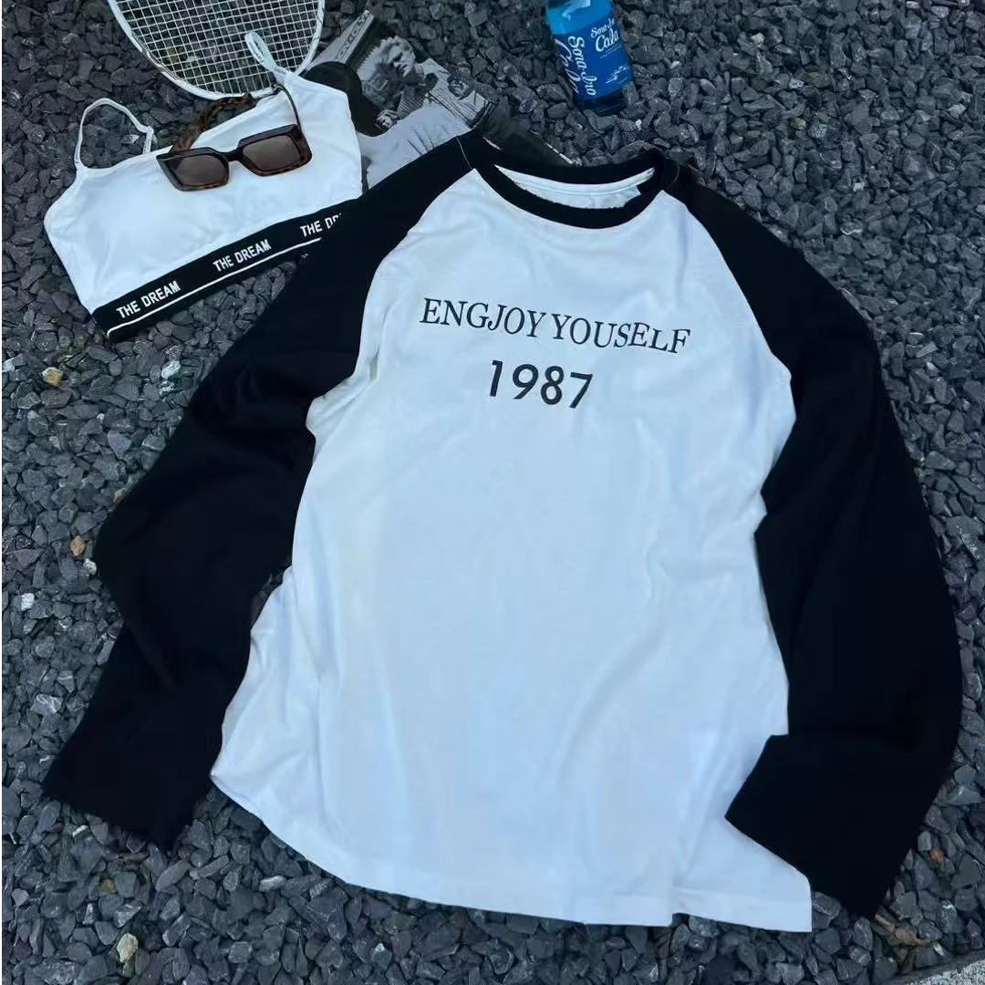 chalan  新款时尚百搭舒适纱字母撞色长袖T H25C0268