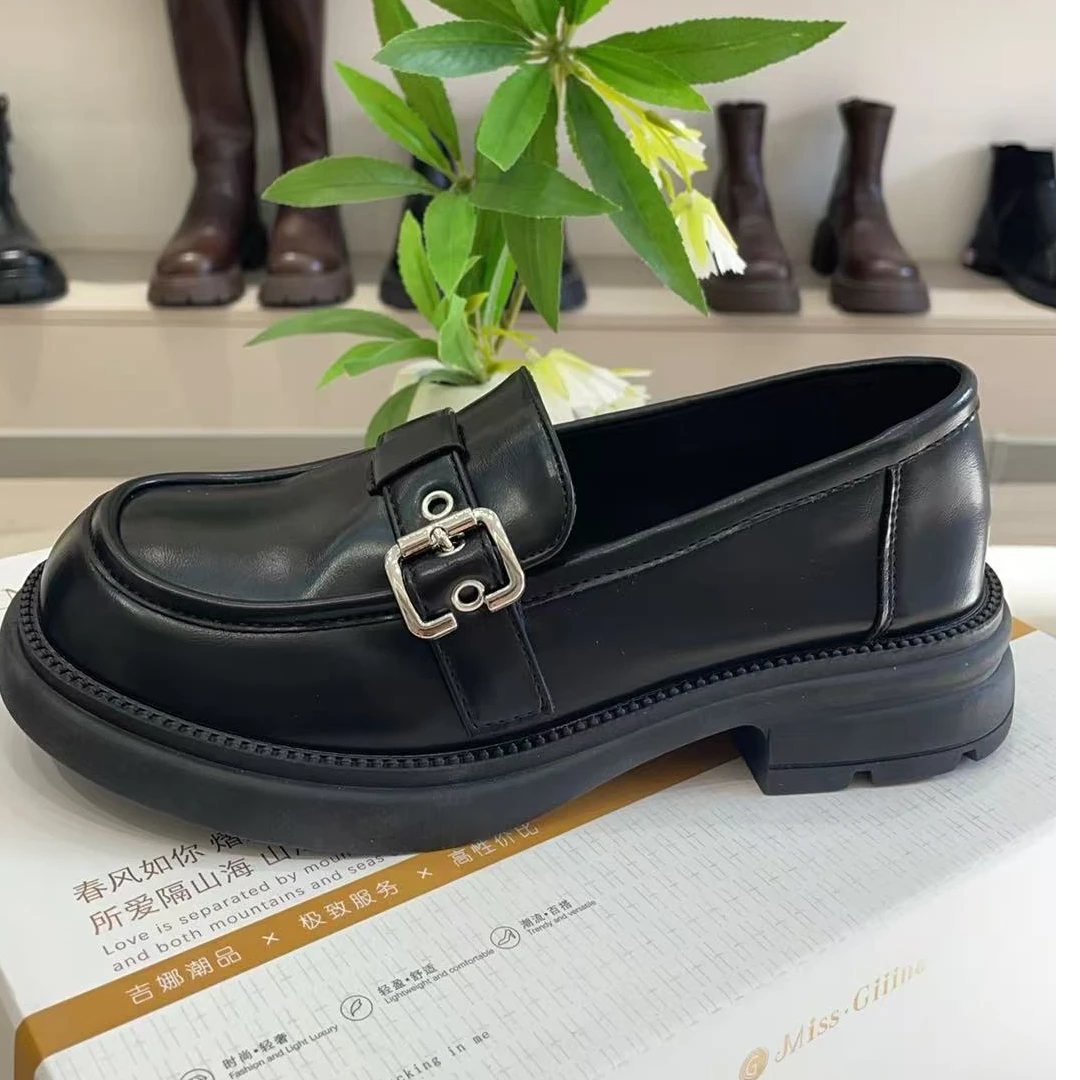 时尚圆头中跟增高春季乐福鞋粗跟休闲百搭厚底