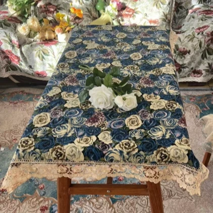 ZN162-203蓝玫瑰【160*160】蓝色妖姬棉麻交织布桌布