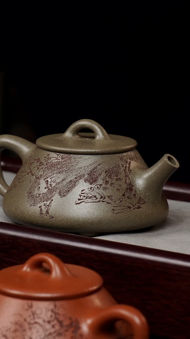 紫砂茶宠平盖石瓢蟹壳青泥泥料