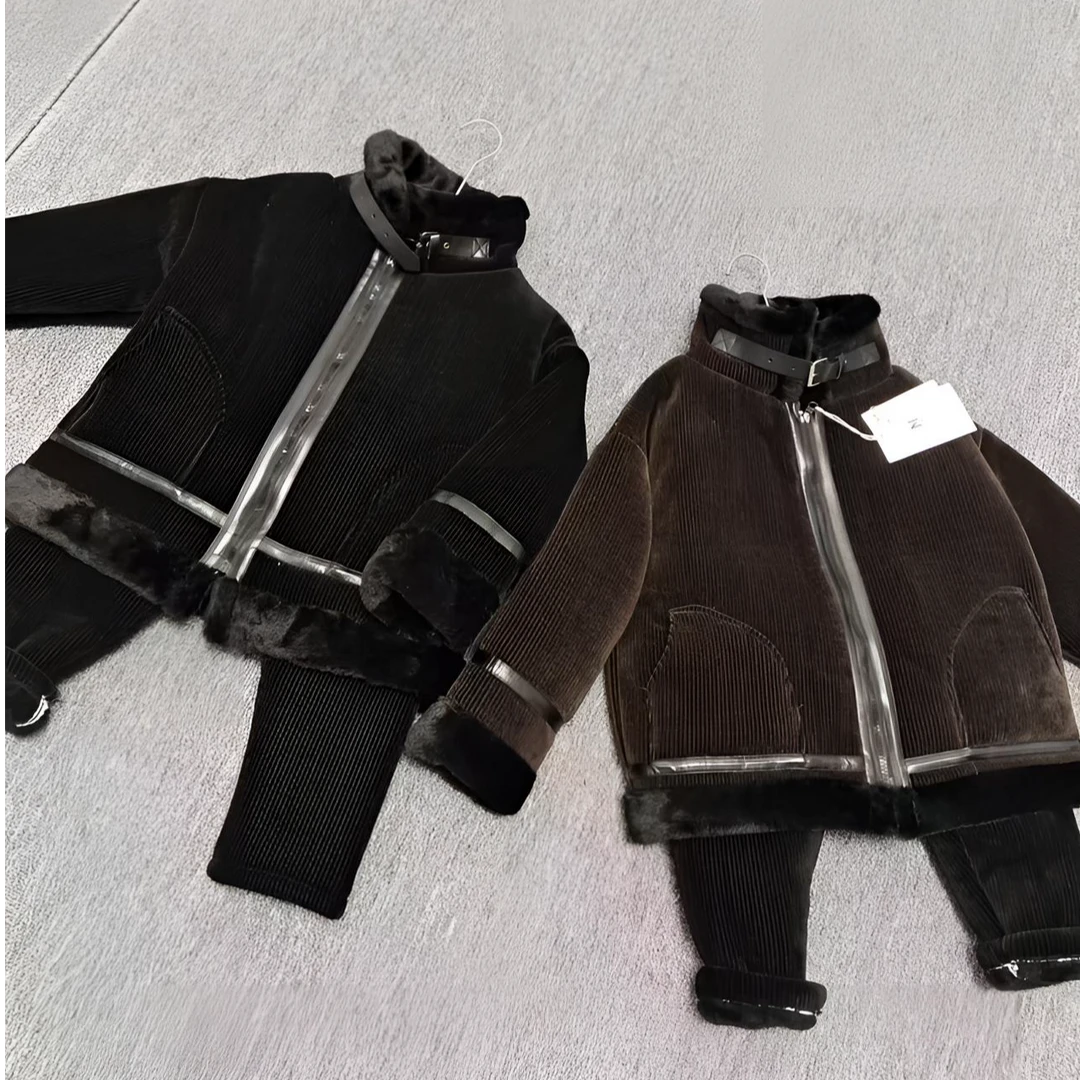 002款中大童机车服套装雪尼尔三层复合加厚外穿家居服套装