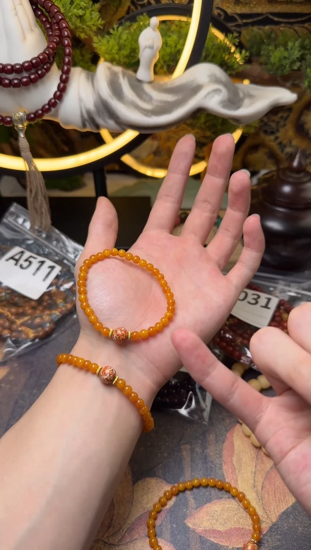 未镶嵌蜜蜡手链蜜蜡梵高落日橘子