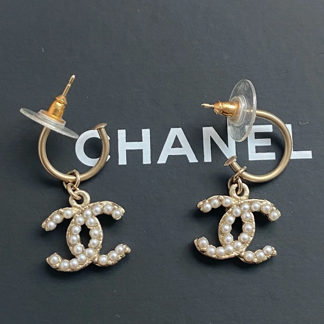 99新 Chanel/香奈儿 J型珍珠双C耳钉3116/香选