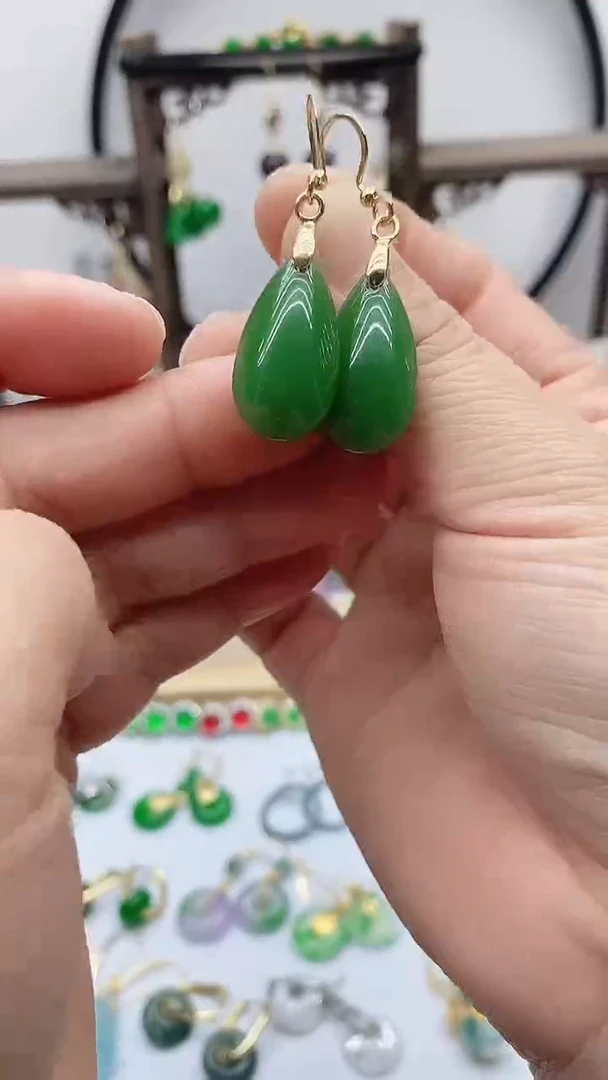 14K金镶嵌和田玉耳饰21