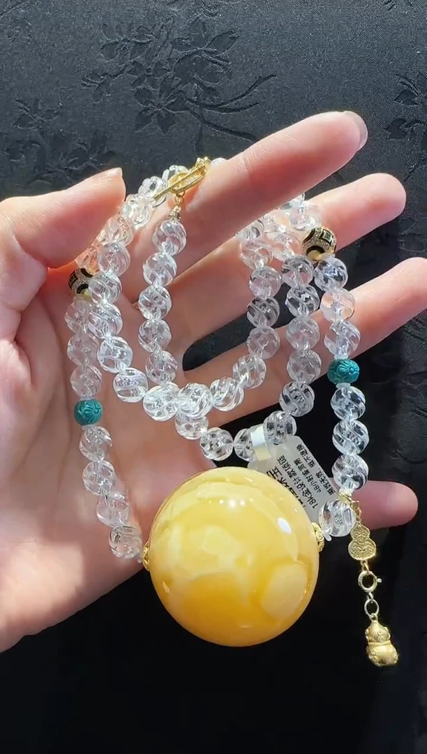 蜜蜡颈饰18K金镶嵌蜜蜡珠径38.2 白水8mm+