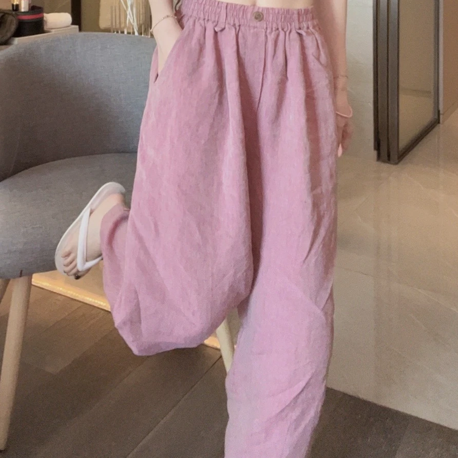 悦悦专属●100色织亚麻宽松时尚休闲裤S0028