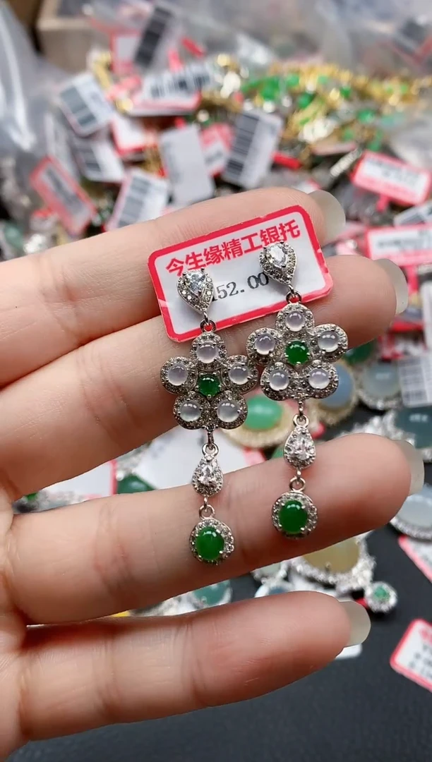 银S925镶嵌戒指翡翠天然A货缅甸翡翠