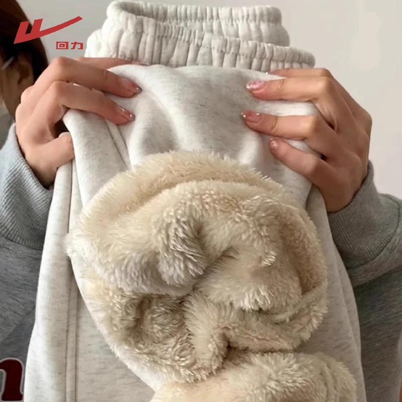 回力加厚加绒运动卫裤女款爆款2025新款冬季百搭束脚裤保暖裤子