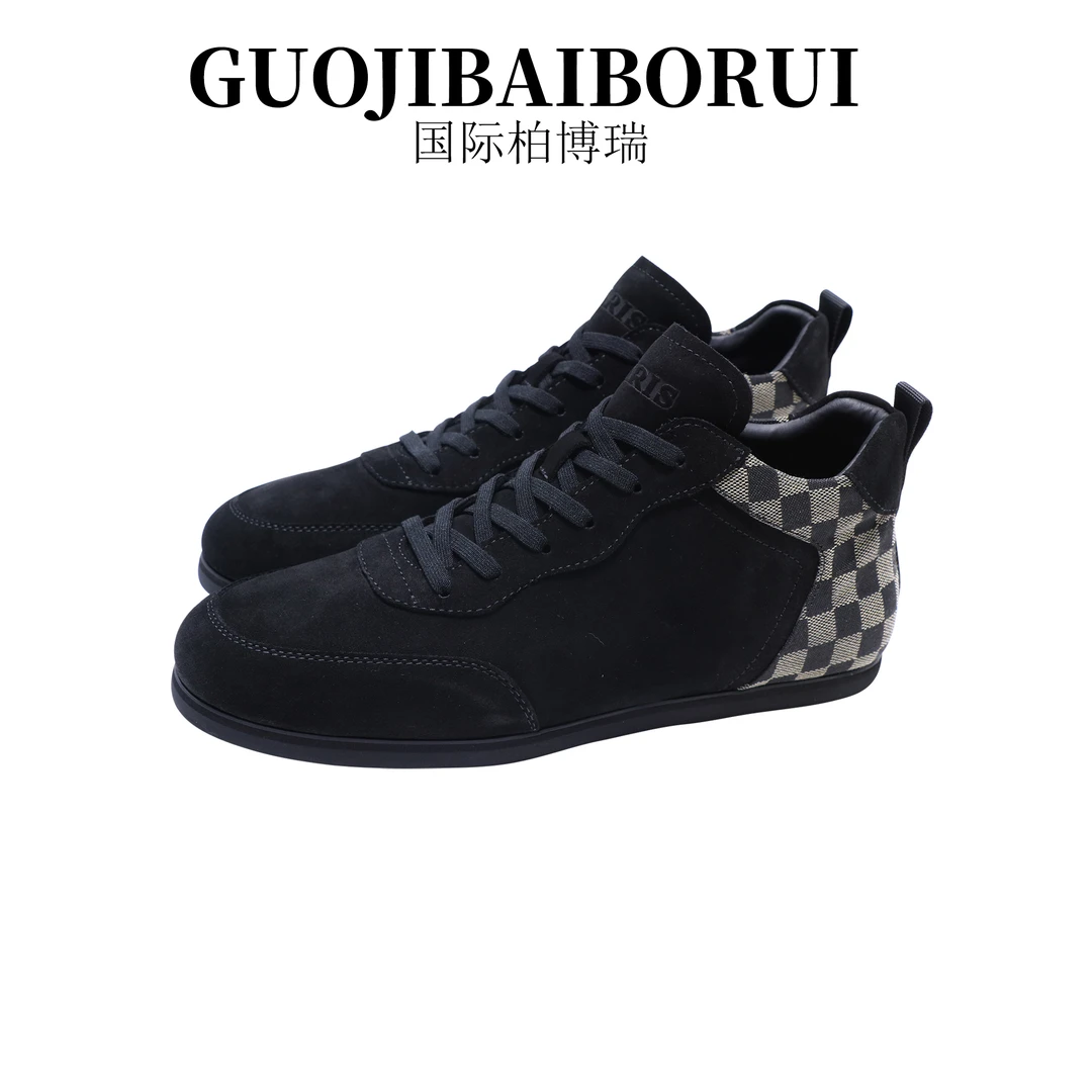 国际柏博瑞男鞋秋冬高帮保暖加绒拼色时尚休闲皮鞋潮流舒适板鞋