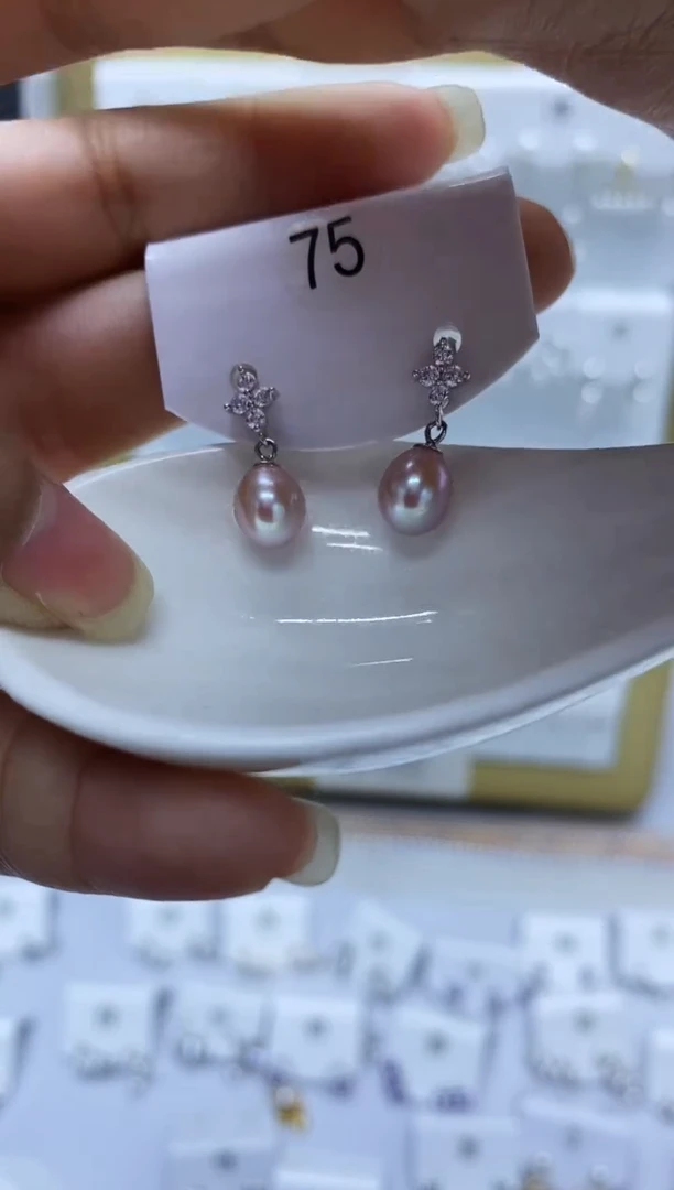 银S925镶嵌耳饰淡水珍珠75