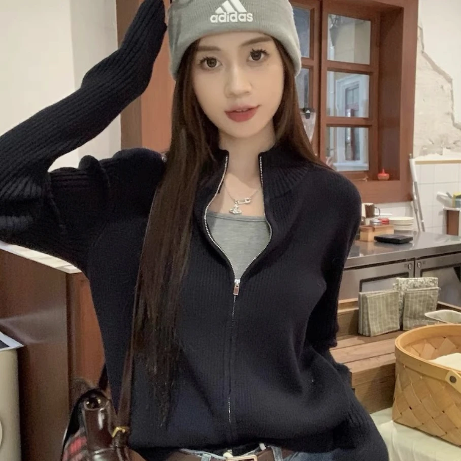 毛衣女秋季2025年韩版时尚短款显瘦百搭外套上衣拉链针织开衫