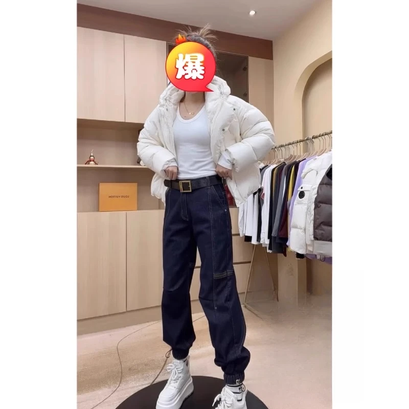 牛仔裤子女胖mm设计感百搭2025年新款时尚百搭宽松显瘦九分束脚裤