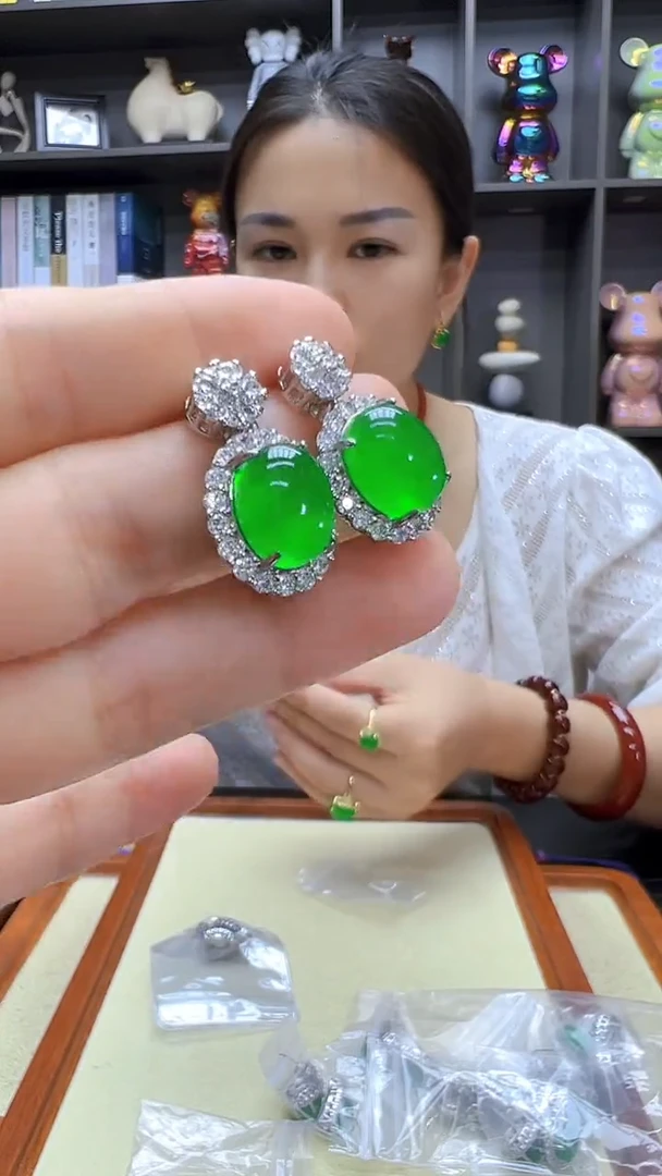 翡翠银S925镶嵌颈饰沉白diy劲饰耳针