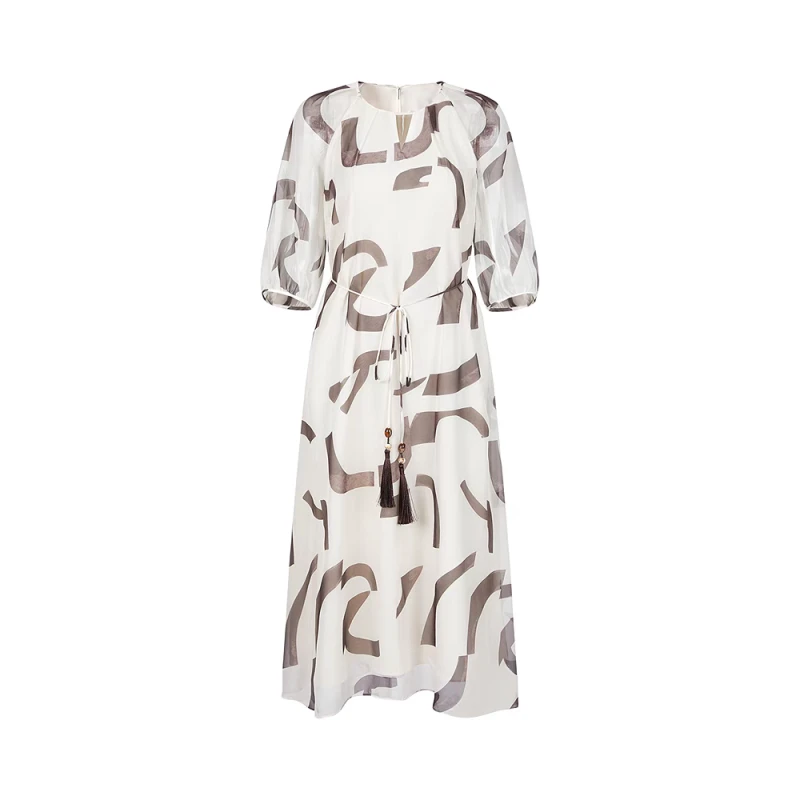 1759【扶风裙】玖安度假风几何印花收腰连衣裙女2025夏季新款