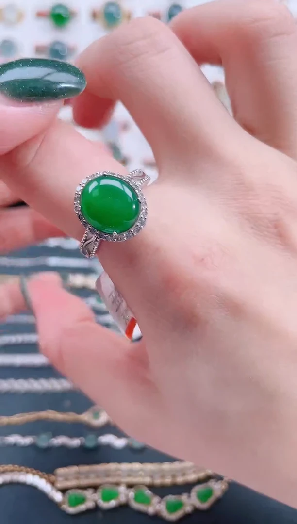 银S925镶嵌戒指翡翠天然翡翠