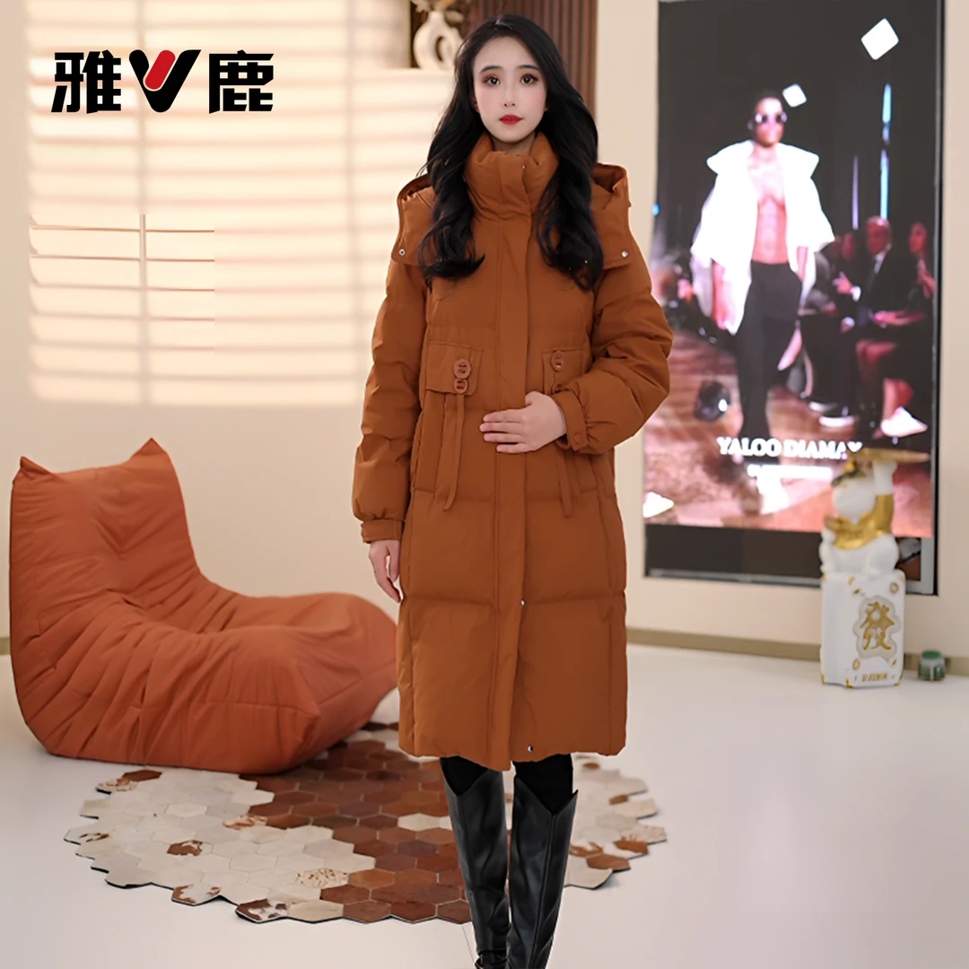 雅鹿羽绒服冬季加厚保暖连帽简约时尚百搭中长款白鸭绒Z